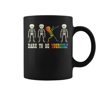 Gay Skeleton Dare Be Yourself Rainbow Pride Flag Lgbtq Men Coffee Mug - Monsterry UK