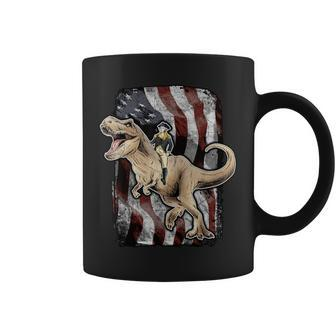 George Washington Riding T-Rex Dinosaur Coffee Mug - Monsterry