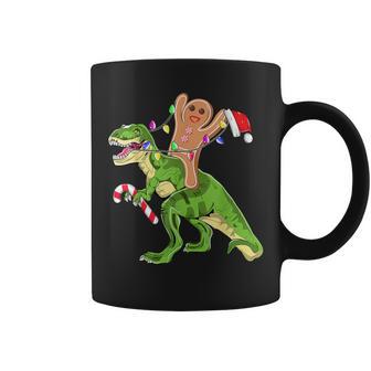 Gingerbread Man Riding Dinosaur T Rex Christmas Boys Men Coffee Mug - Monsterry AU