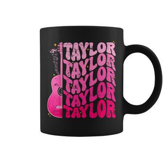 Girl Retro Taylor First Name Personalized Groovy 80'S Pink Coffee Mug | Mazezy