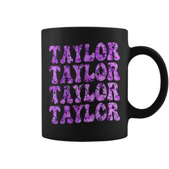 Girl Retro Taylor First Name Personalized Groovy Distressed Coffee Mug - Monsterry CA