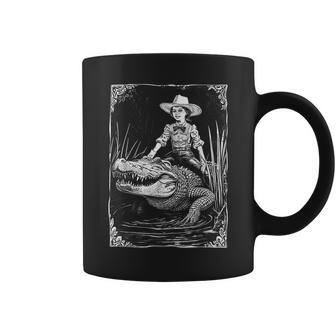 Girl Riding Alligator Weird Florida Crocodile Meme Coffee Mug - Monsterry