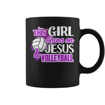 This Girl Runs On Jesus And Volleyball Christian Squad Coffee Mug - Monsterry