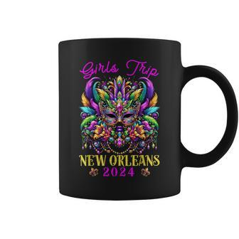 Girls Trip New Orleans 2024 Girl Mardi Gras Mask Beads Coffee Mug - Seseable