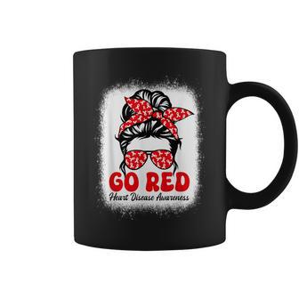 Go Red Messy Bun Heart Disease Heart Health Awareness Month Coffee Mug - Monsterry DE