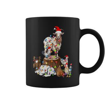 Goat Chicken Santa Hat Reindeer Christmas Lights Farm Animal Coffee Mug - Monsterry AU