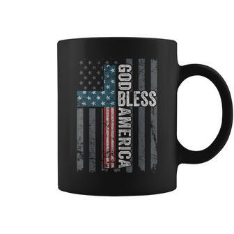God Bless America Patriotic Christian Cross Usa Flag Coffee Mug - Monsterry DE