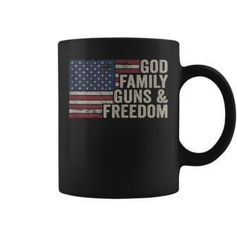 God Family Guns & Freedom Pro Gun Vintage Usa Flag Coffee Mug - Monsterry UK