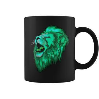 Green Mint Lion Head Lion King Of The Beasts Animal Cats Coffee Mug - Monsterry