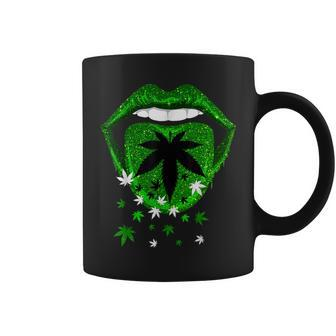 Green Sexy Lips Biting Cool Cannabis Marijuana Weed Pot Leaf Coffee Mug | Mazezy