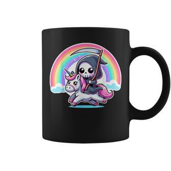 Grim Reaper Riding Unicorn Rainbow Heavy Metal Coffee Mug - Thegiftio