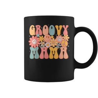 Groovy Mama Retro Colorful Peace Sign Smile Face Coffee Mug - Seseable
