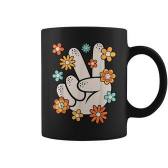 Groovy Peace Hand Sign Hippie Theme Party Outfit 60S 70S Coffee Mug | Mazezy