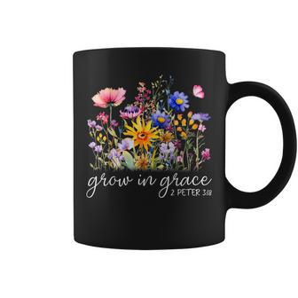 Grow In Grace Wildflower Boho Christian Scripture Religious Coffee Mug - Seseable