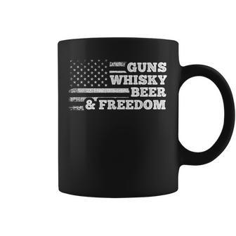 Guns Whisky Beer And Freedom American Flag Drinking Coffee Mug - Monsterry