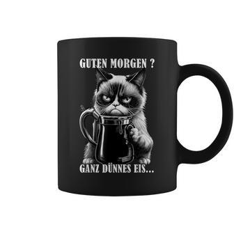 Guten Morgen Ganz Thin Eis German Language Cat Kaffee Black Tassen - Seseable
