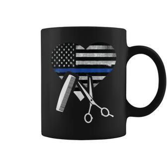 Hair Stylist American Flag Heart Thin Blue Line Coffee Mug - Monsterry AU