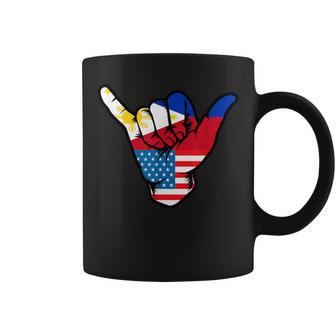 Half Filipino And American Philippines Usa Flag Shaka Hand Coffee Mug - Seseable