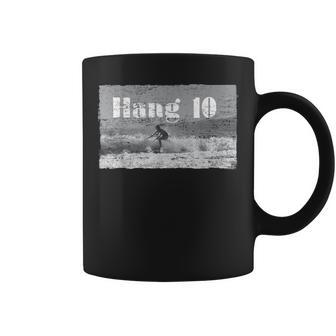 Hang 10 Surfer Riding Wave Retro Distressed Coffee Mug - Monsterry