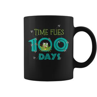 Happy 100Th Or 100 Days Of School Time Flies Frog Student Coffee Mug - Monsterry UK