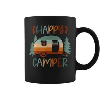 Happy Camper Vintage Distressed Matching Cute Camping Coffee Mug - Monsterry