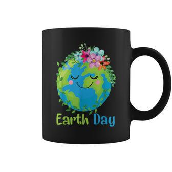 Happy Earth Day 2024 Cute Earth With Floral Earth Day Coffee Mug | Mazezy