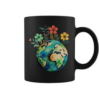 Happy Earth Day Cute Earth With Floral Earth Day 2024 Coffee Mug | Mazezy