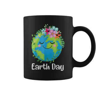 Happy Earth Day Cute Earth With Floral Earth Day 2024 Coffee Mug - Seseable