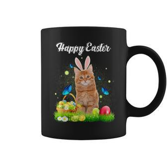 Happy Easter Day Bunny Cat Eggs Basket Cat Lover Coffee Mug - Monsterry