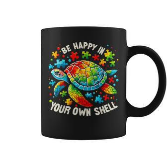 Be Happy In Your Own Shell Autism Awareness Rainbow Turtle Coffee Mug - Monsterry