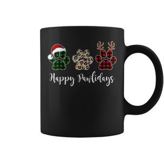 Happy Pawlidays Dog Paws Buffalo Plaid Leopard Christmas Coffee Mug | Mazezy