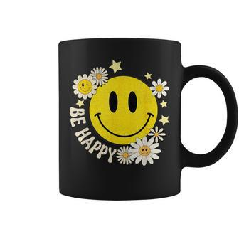 Be Happy Smile Face Retro Groovy Daisy Flower 70S Coffee Mug - Monsterry