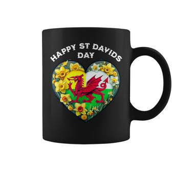 Happy St Davids Day Welsh Wales Flag Daffodils Coffee Mug - Thegiftio UK