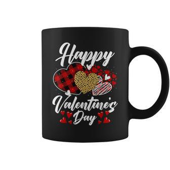 Happy Valentine's Day Hearts With Leopard Plaid Valentine Coffee Mug | Mazezy