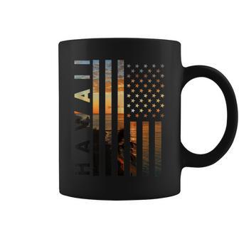 Hawaii Sunset American Flag Honolulu Hawaiian Island Coffee Mug - Monsterry DE