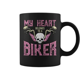My Heart Belongs To A Biker Motorcycle Motorbike Girls Coffee Mug - Seseable