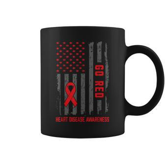 Heart Disease American Flag Go Red Heart Disease Awareness Coffee Mug - Seseable