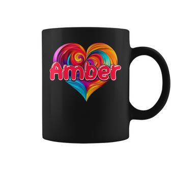 I Heart Love Amber First Name Colorful Named Coffee Mug - Seseable