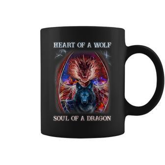 Heart Of Wolf Soul Of A Dragon Cool Dragon Wolf Warrior Coffee Mug - Seseable