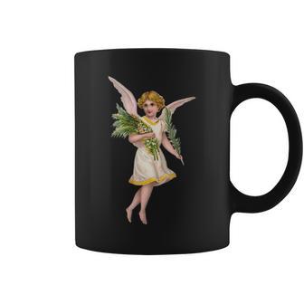 Heavenly Young Vintage Angel With Flowers And Palm Leaves Coffee Mug - Monsterry UK