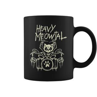 Heavy Metal Headbanger Drummer Cat Playing Drum Meowtal Coffee Mug | Mazezy
