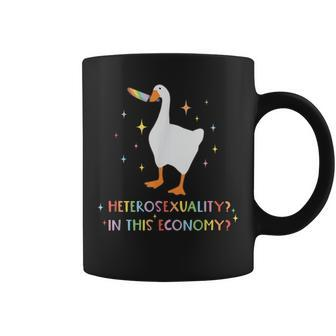 Heterosexuality In This Economy Lgbt Pride Goose Rainbow Coffee Mug - Monsterry CA