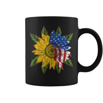 Hippie Hippies Peace Sunflower American Flag Hippy Coffee Mug - Monsterry