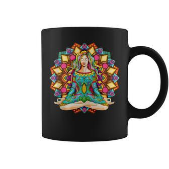 Hippie Yoga Girl Meditator Colorful Mandala Namaste Yogi Zen Coffee Mug - Monsterry