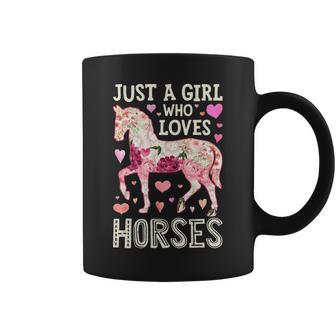 Horse Just A Girl Who Loves Horseback Riding Farm Flower Coffee Mug | Mazezy