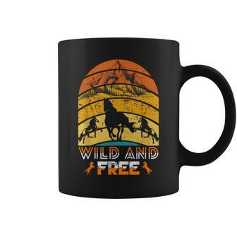 Horses Retro Style Wild And Free Vintage Western Sunset Coffee Mug - Monsterry