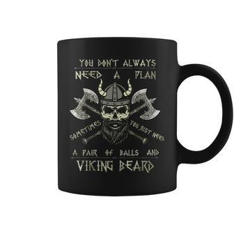 Humor Brave Beard Viking Scull Vikings Axe Mens Coffee Mug - Monsterry