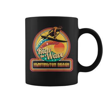 Huntington Beach California Ride The Wave Surfing Retro Coffee Mug - Monsterry