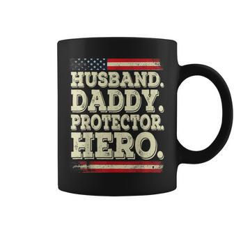 Husband Daddy Protector Hero With American Flag Fathers Day Coffee Mug - Thegiftio UK