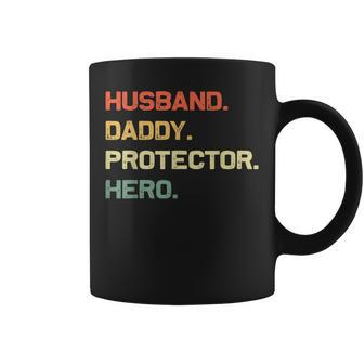 Husband Daddy Protector Hero Fathers Day Retro For Dad Coffee Mug - Seseable